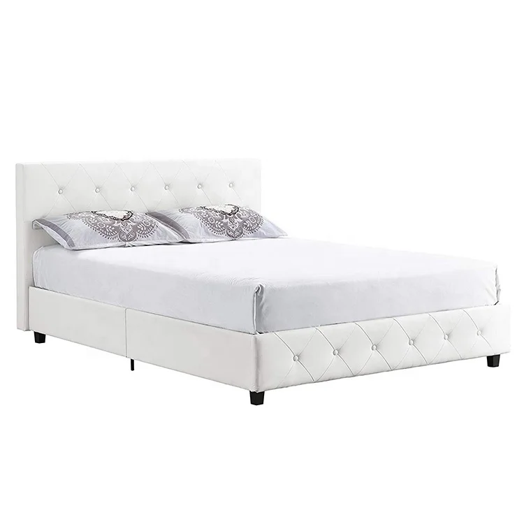 
Modern home furniture wooden queen size double upholstered big platform tufted white chesterfield bed 