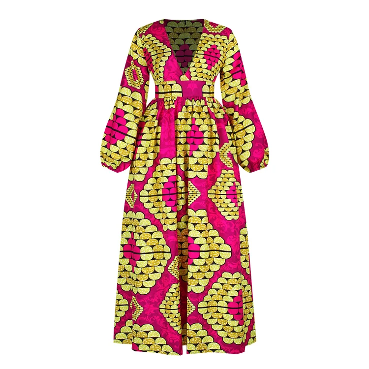 
Women African Printed Casual Maxi Skirt Skirt A Line Floral Printed Party High Waist Dresses With Long Sleeve 