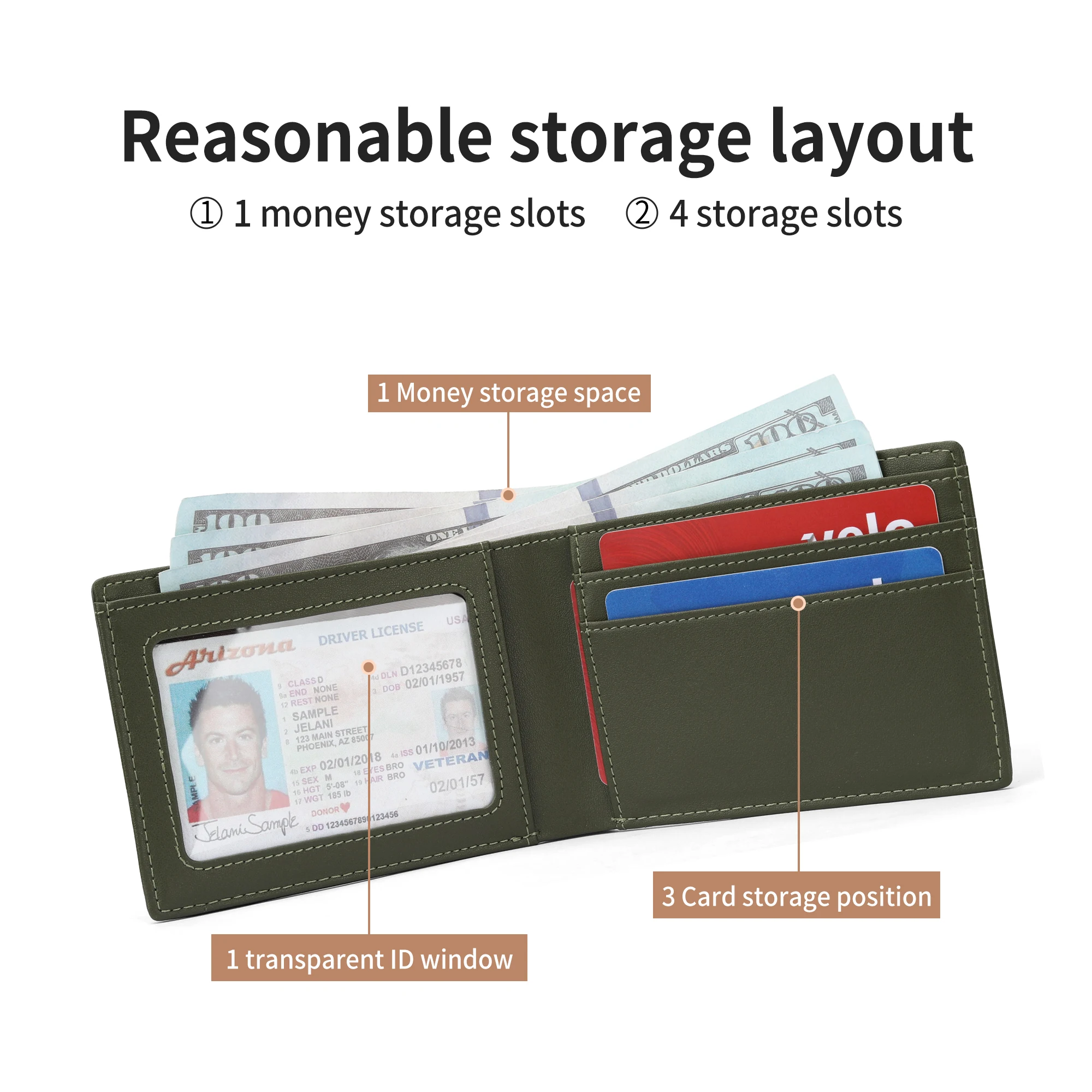 Minimalist Genuine Leather Credit Card Holder Wallet With Transparent ID Window RFID Blocking Slim Bifold Wallet For Man