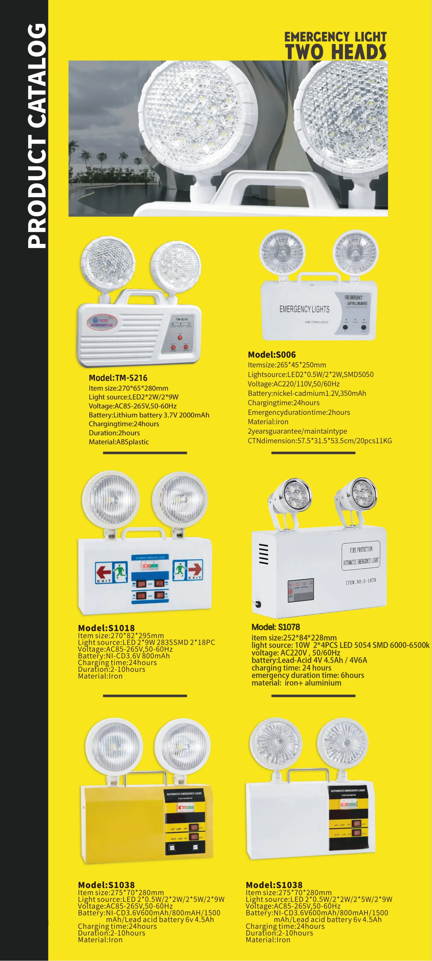 High Quality Explosion-Proof 2*5W LED Double Headed Emergency Exit Light IP65 Indoor/Outdoor Lamp with 85V-265V Input Voltage