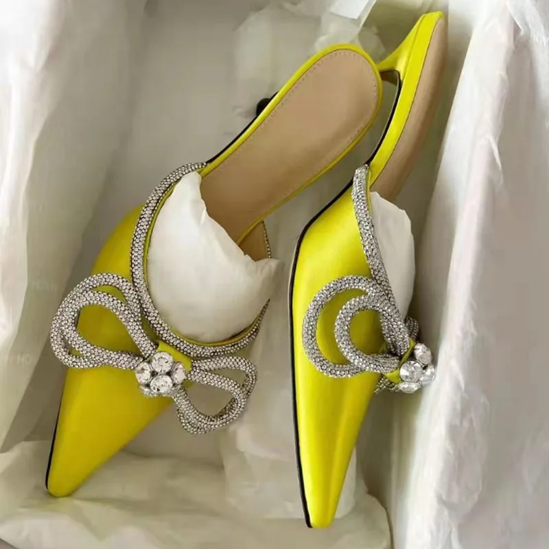 Pumps Shoes Diamond Rhinestone Fashion Sexy Big Bow Kitten Heels for Women Green and Silver Sandal Heels Elegant Heels PU 1 Pair