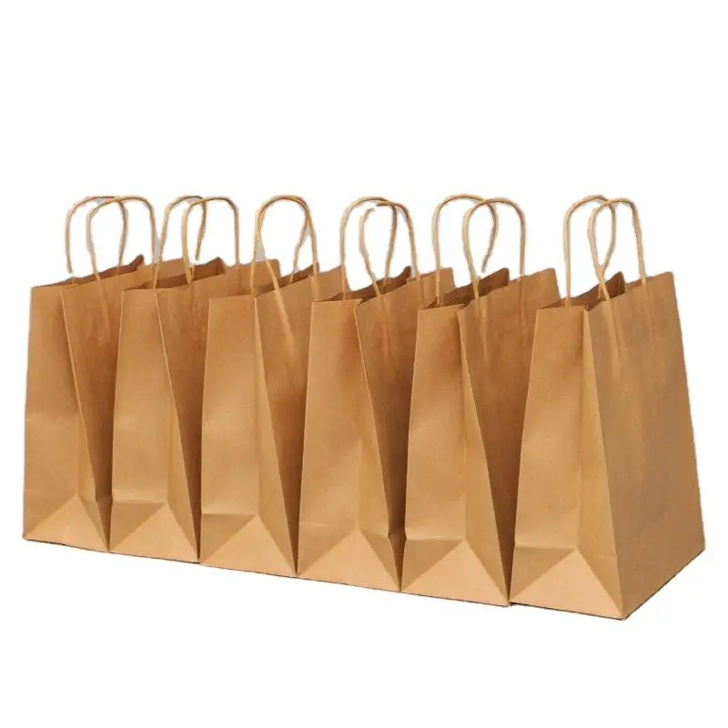 One moq printing plain Brown Kraft Paper Bag With Twisted String Handle Custom Paper Shop Bags With Your Own Logo