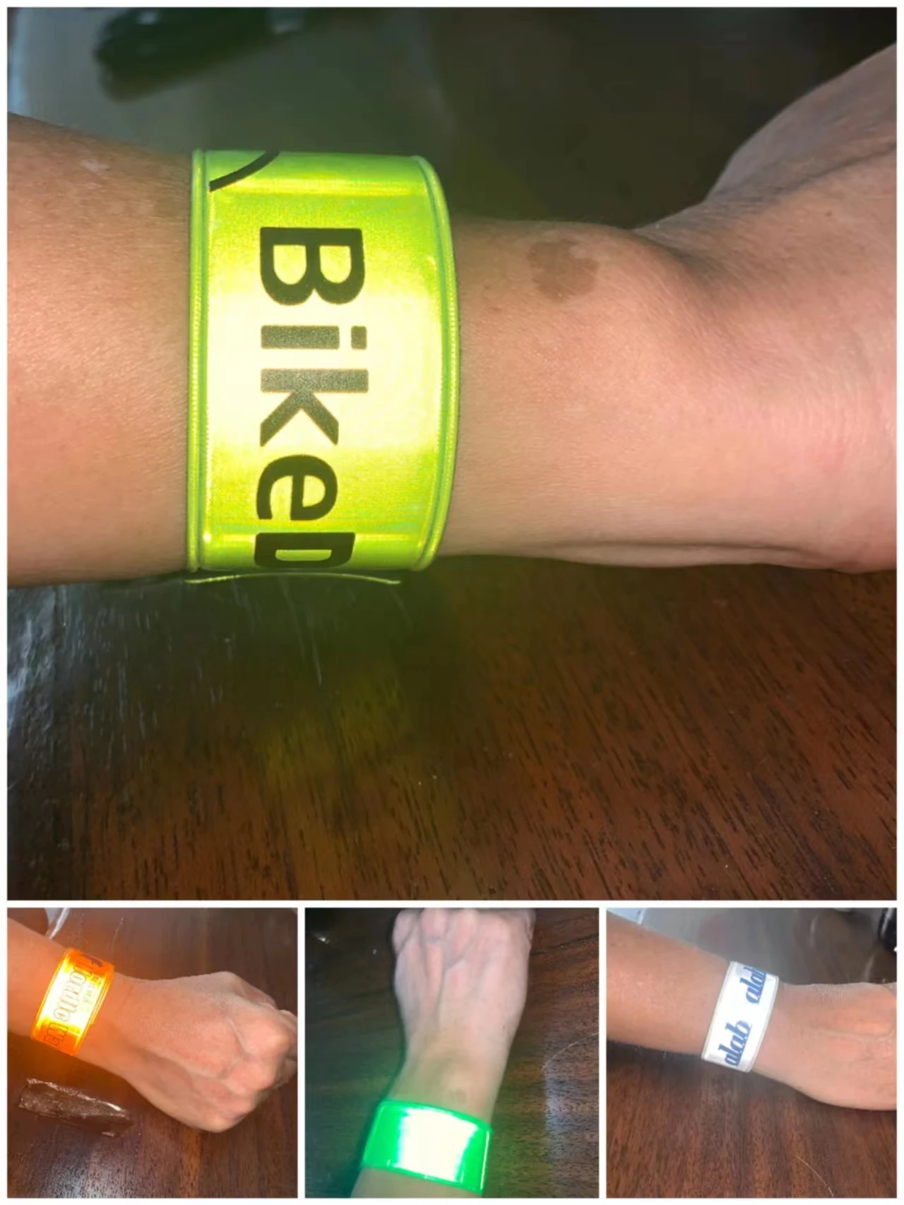 High Visibility Plain Shaped Armband Plastic Snap Wrap Bracelet Wristband Custom Logo Fluorescent Wide Reflective Slap Band