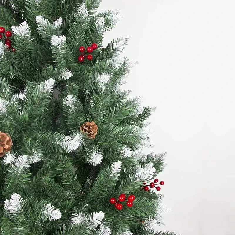 2024 Xmas Tree High Quality Green 150 cm PE/iron/plastic mixed sticky white Christmas tree with an encrypted red cone