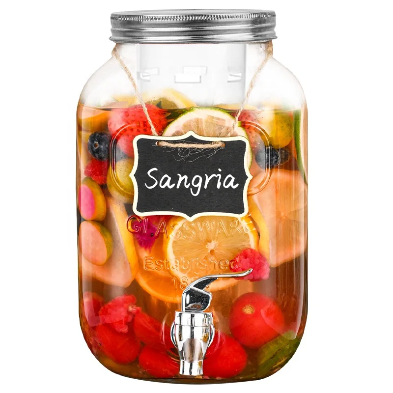 1 галлон прозрачная банка с крышками воздухонепроницаемая стеклянная диспенсер водопроводным краном из нержавеющей стали и ледяным цилиндром идеально подходит для пива