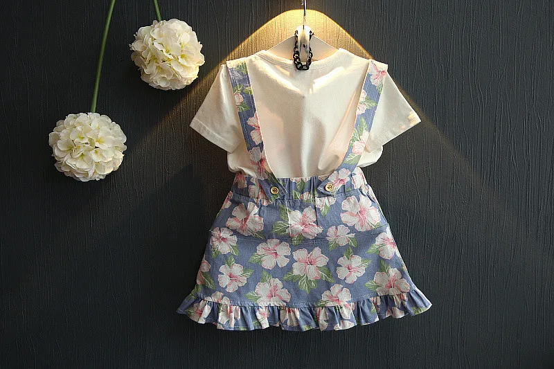 cheap wholesale china clothing kids Small and medium girls clothes set watermelon T-shirt floral strap short skirt 2 piece suit