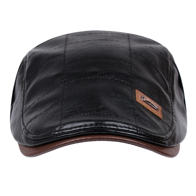 Leather Newsboy Caps Men Gorras Planas Gatsby Hats Autumn Winter Warm Flat Cap Vintage Boina Masculina Cabbie Hat