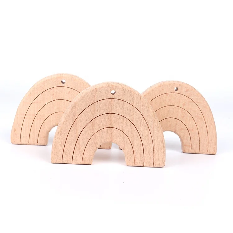 High Good Quality Wooden Baby Gift Set Beech Wooden Baby Teether Rainbow Funny Baby Wooden Teether