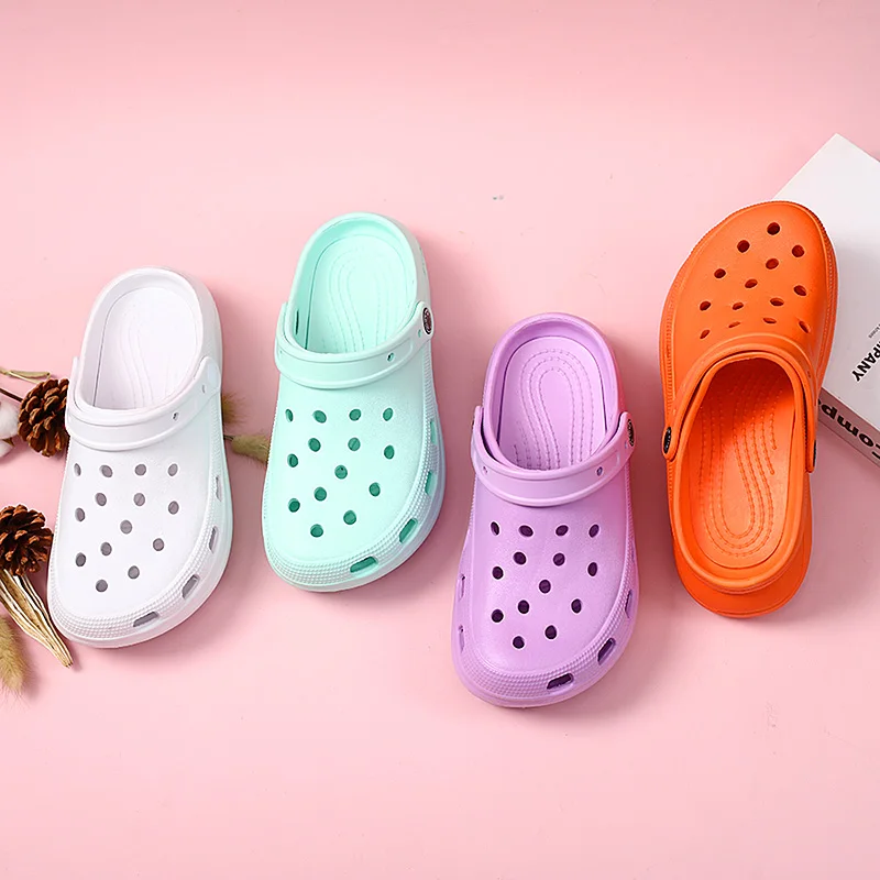 Горячая Распродажа женщина заблокирована платформа Крок обувь сплошной цвет летние модные пляжные сандалии дышащие домашние тапочки увеличение высоты