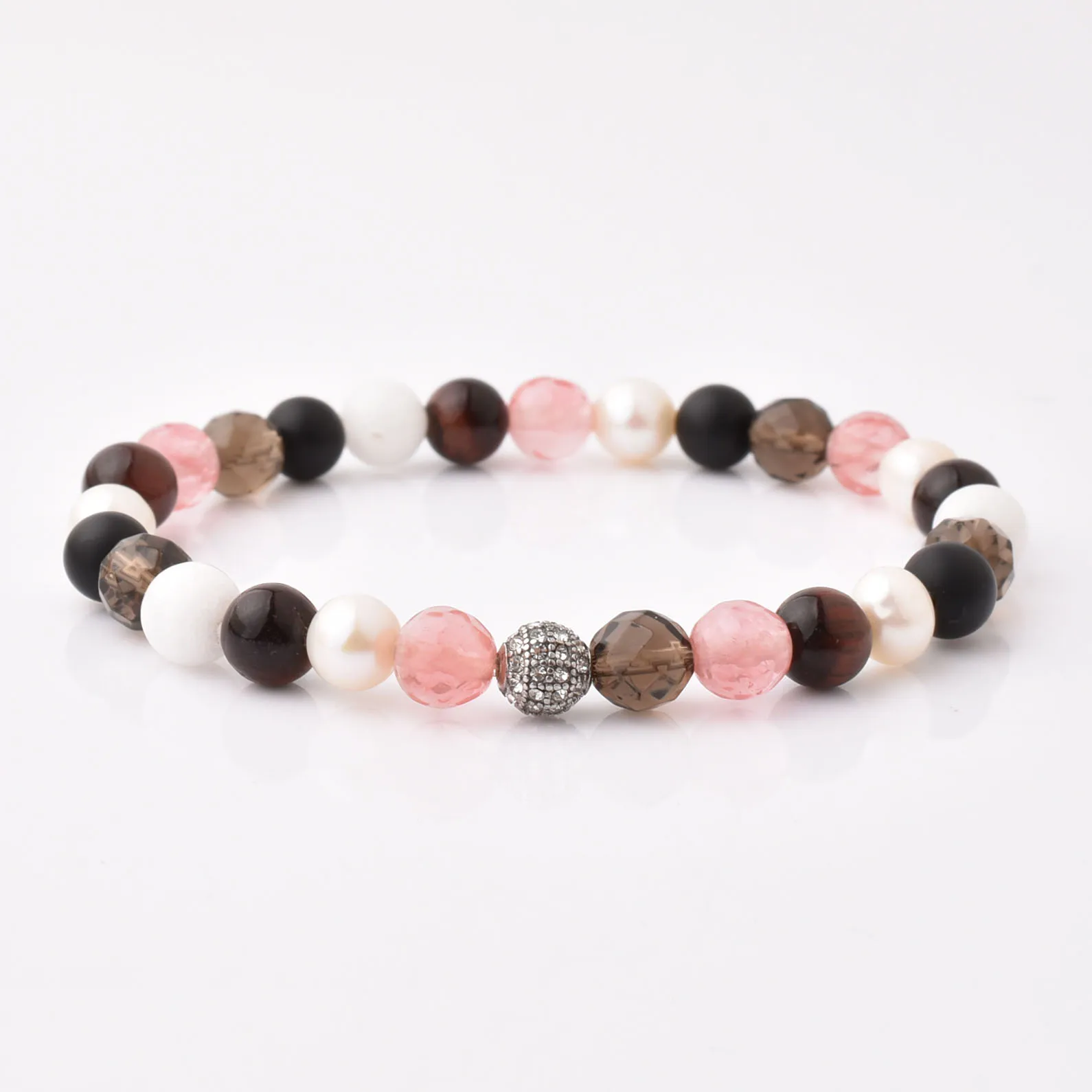 Fashion Multi Gemstone Silver Stainless Charm With White Crystal Bracelet Women