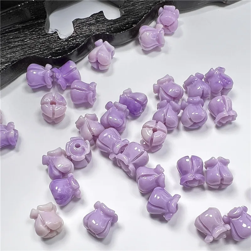 100 pcs /bag hot sale crown flower bead carved  gradient purple shell resin lily flower bead mother of pearl flower lavender