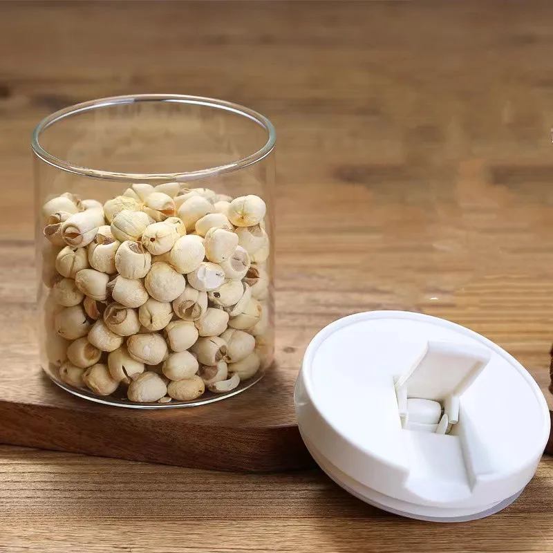 Manufacture  500ML/800ML/1200ML column high borosilicate food storage jar with plastic lid