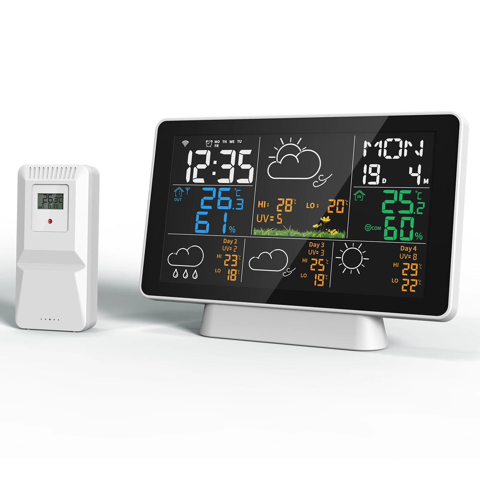 Tuya APP Color Display Digital Temperature Humidity Monitor Wireless Weather Station Wifi with Outdoor Sensor