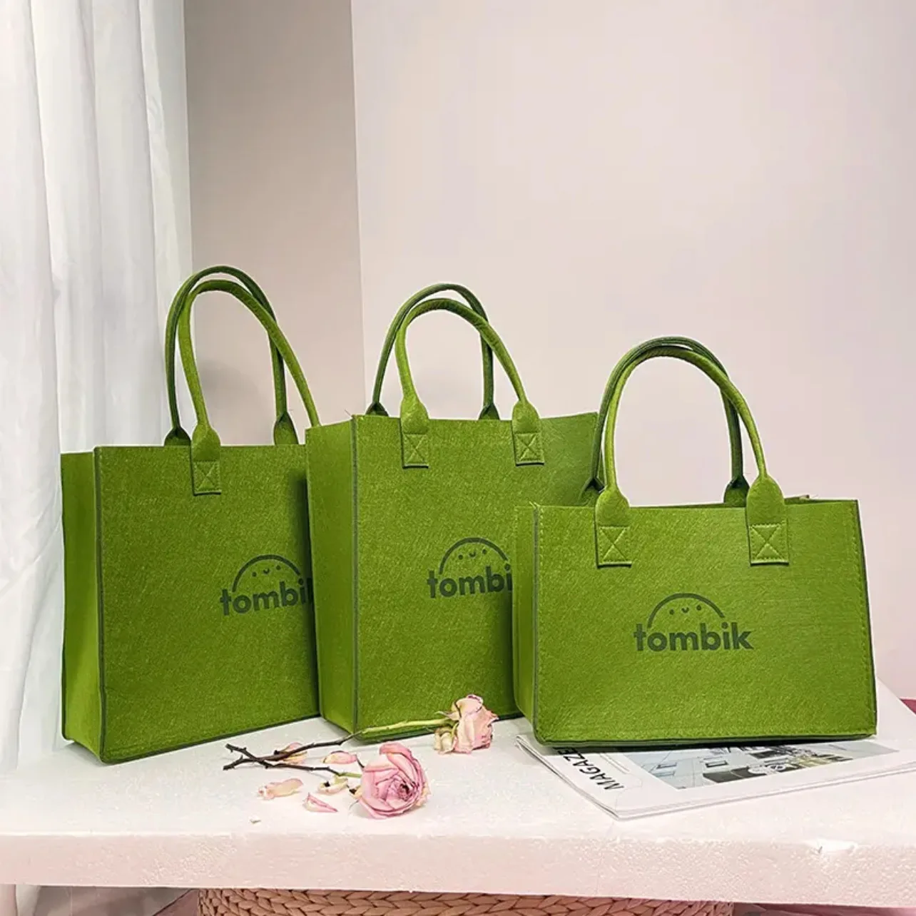 Hot Sell High Quality Colorful Shoulder Shopping Felt Tote Bag With Custom Logo