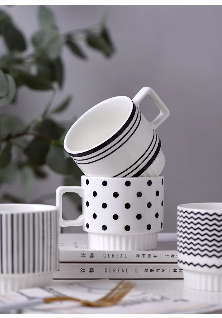 Nordic Porcelain Polka Dot Geometric Mug Hepburn Style Black and White Printing Drinkware Gift Ceramic Stacking Coffee Mugs Cup.jpg