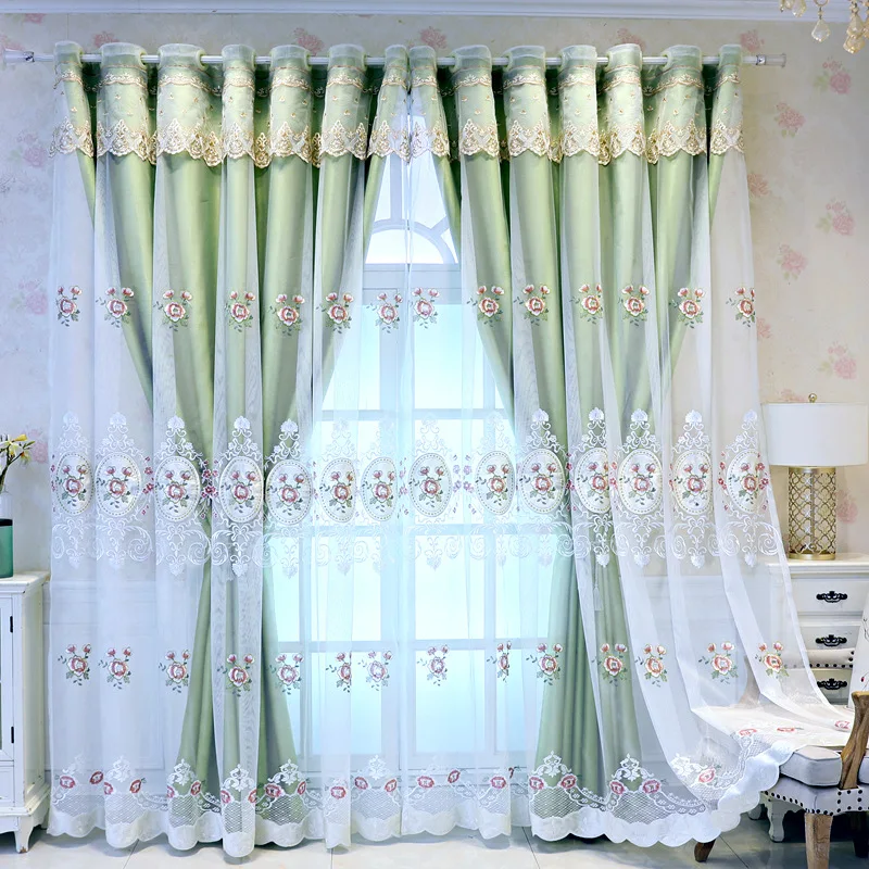 Luxury Embroidery Double Layer Window Curtains for the Living Room Voile Fabric Blackout Curtain Home Decoration