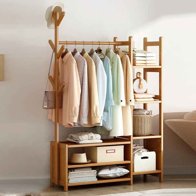 Durable Antiseptic clothes hanger coat rack stand clothes rack coat bamboo with 3-Tier Storage Shelf and Display Shelf
