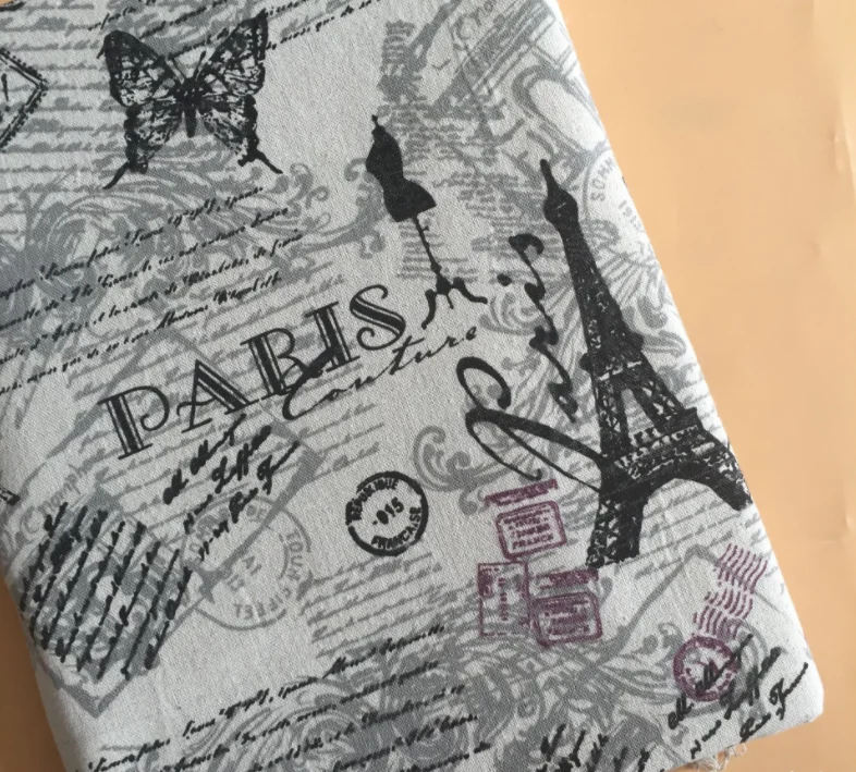 Butterfly Eiffel Tower Printed Linen Fabric High Quality Vintage Design Textiles Cloth Of Handmade DIY Cushion Crafts