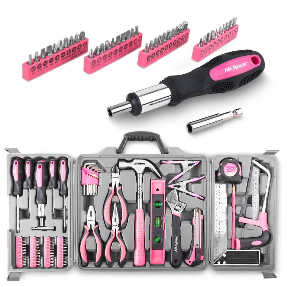 Hi-Spec 71 Piece Pink Lady Tool Set Hand Tool Kit including Screwdriver, Claw, Hammer & more for Home DIY in a Storage Box