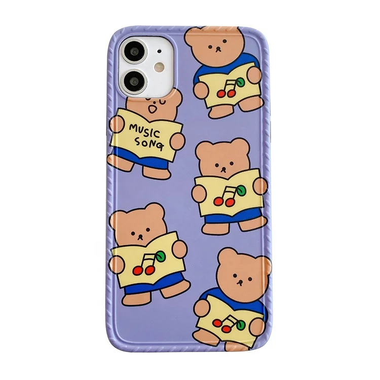 New Arrival Hot Selling Purple Background Cherry Bear Green Background Cherry Bear Pattern Photo Frame IMD Luxury Phone Case