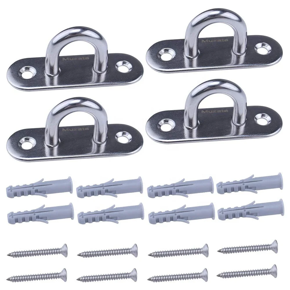 Stainless Steel Wall Mount Swing Hammock Hook Hanger Boat Rigging Loop U-Shaped Design Screws