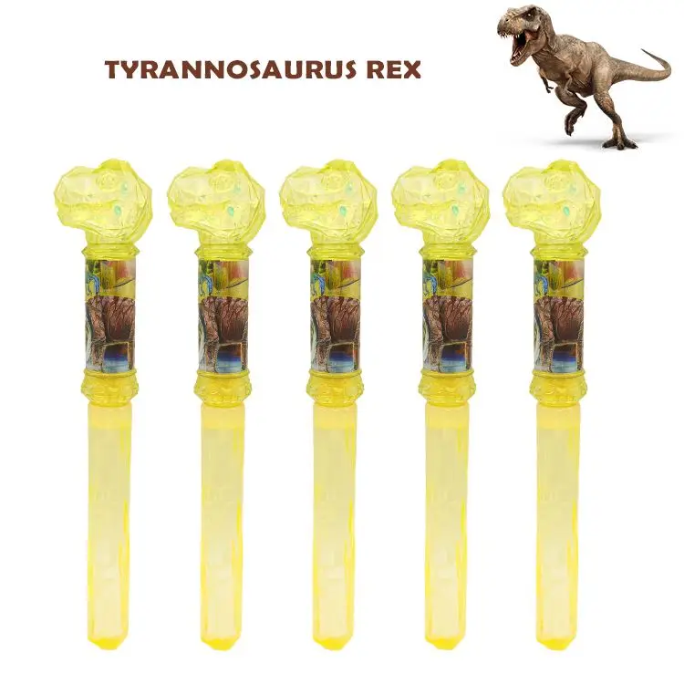 Wholesale Outdoor Beach Party Favor Toys Soap Water Dinosaur Bubble Wand Electric Led Flashing Light Bubble Magic Stick