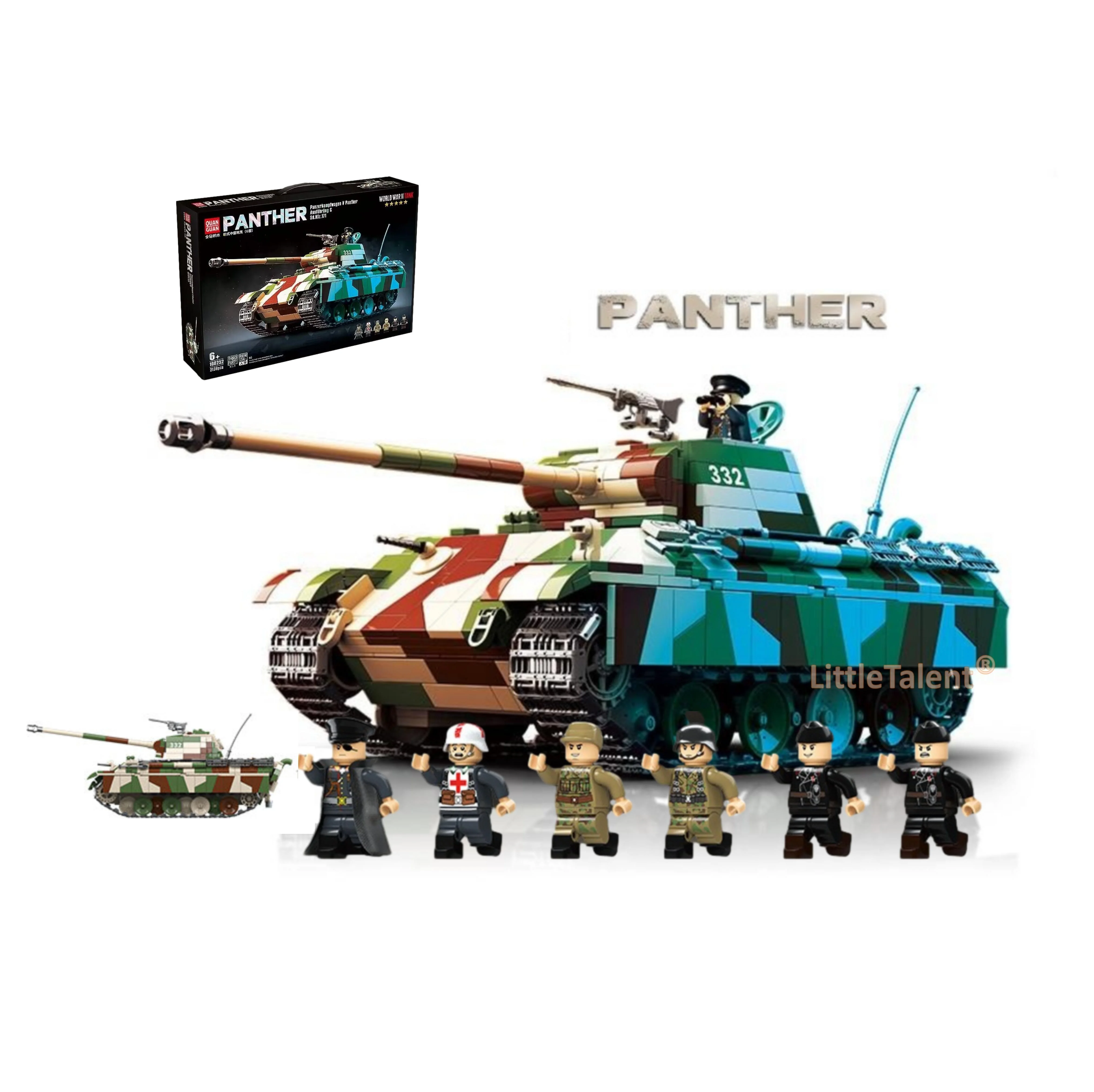 NEW World War II Military German Panther Tank MOC Building Blocks Engineering Toy WW2 Army Tank 6 Soldiers For Military Fan