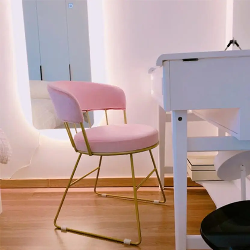 Nordic girl room pink chair bedroom iron dressing simple chair milk tea shop restaurant casual backrest chair