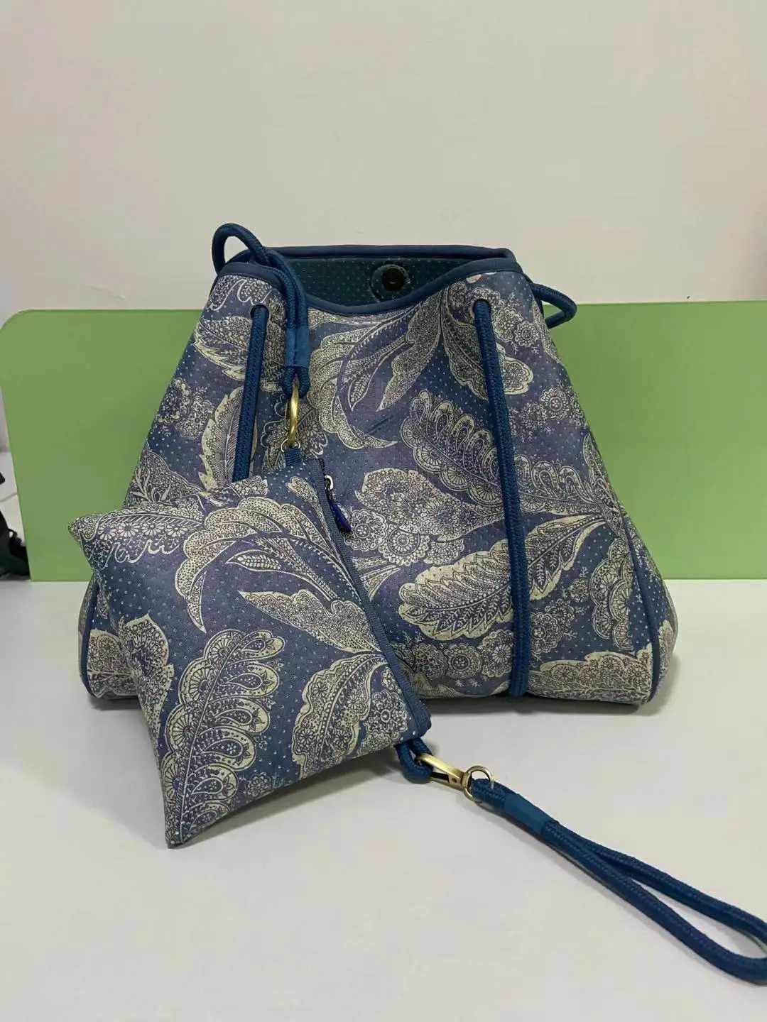 custom made WATERPROOF perforated neoprene tote beach bag with neoprene pouch