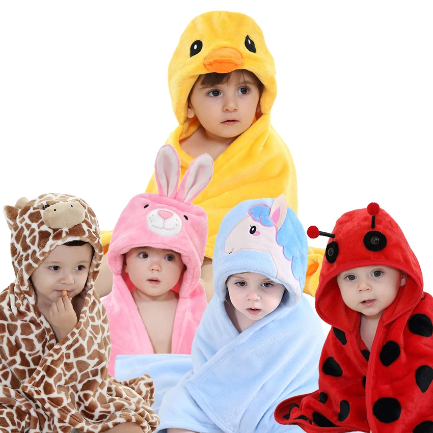 Wholesale Toddler Boys Girls Animal Face Hooded Blanket Baby Swaddle Blanket Plush After Bath Blanket