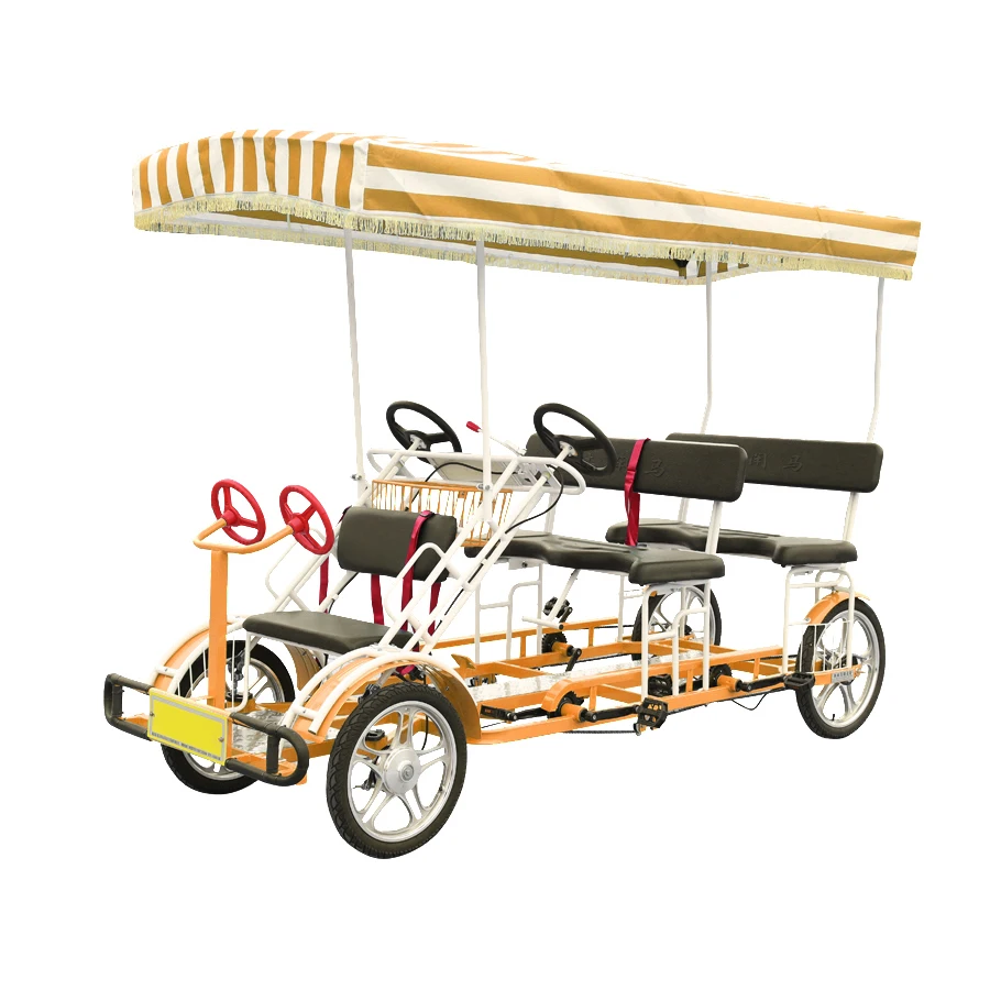 Customizable four wheels tourist sightseeing tandem bicycle electric with with Aluminum Alloy Wheels