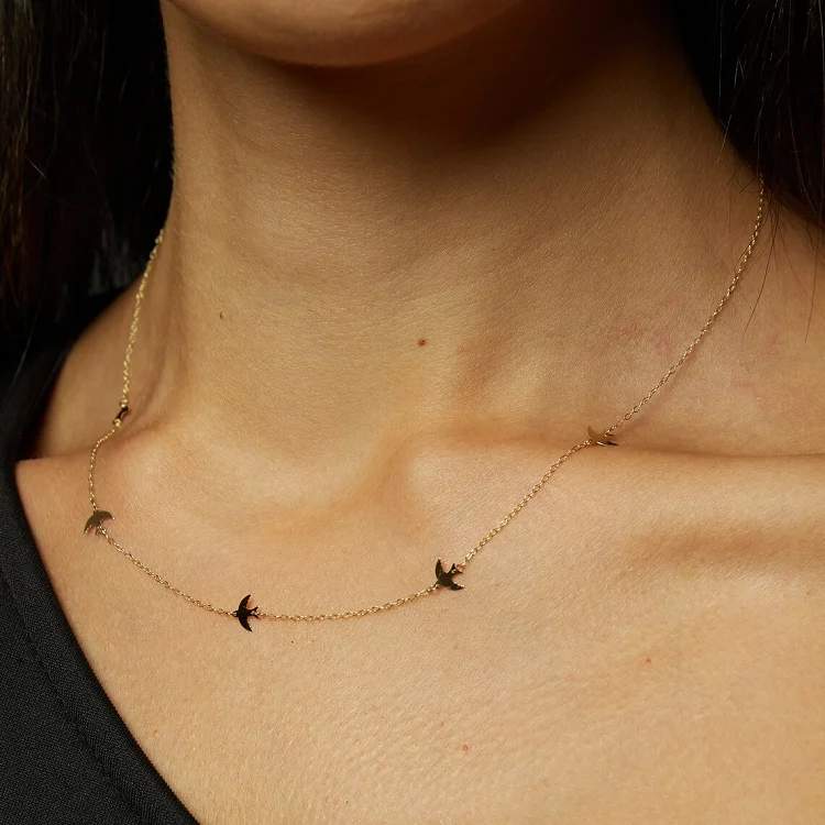 Cute station necklace for girls women accessories 14k gold sterling silver stacking love birds necklace