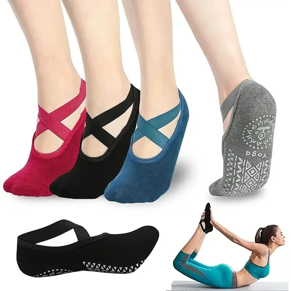 Sport Cotton Anti Slip Socks Non Slip  Gel Bottom Silicone Indoor Fitness Women Yoga Toe Pilates Sock