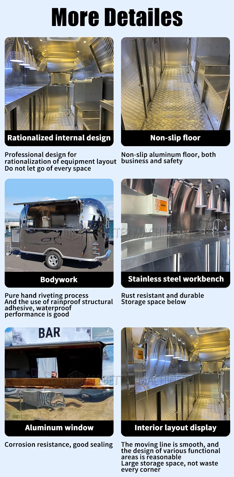 Mobile Ice Cream Coffee BBQ Fast Food Truck Fully Equipped Airstream Bar Mobile Kitchen Food Trailer for Sale