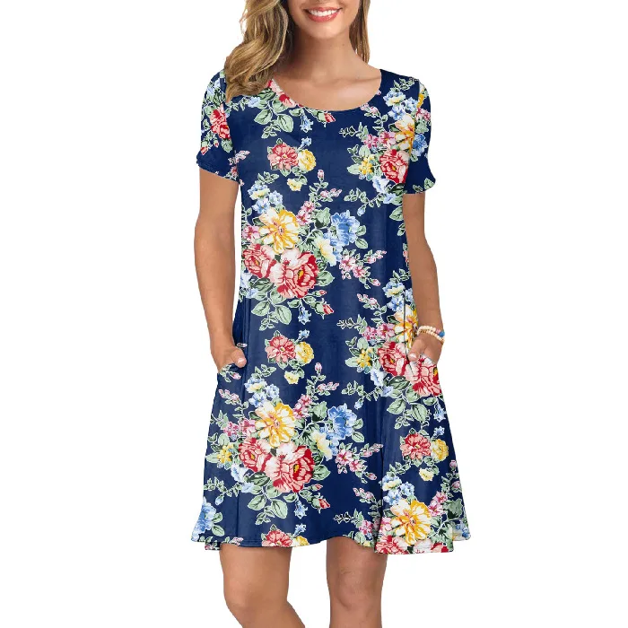 Women Casual Summer T Shirt Dress Loose Short Sleeve Tunic Dress with Pocket for Women