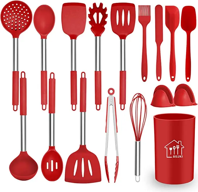 New Design Wholesale Red 10 Piece Kitchenware Baking Cooking Tools Silicone Cookware Utensils Cooking Tools Utensil Set