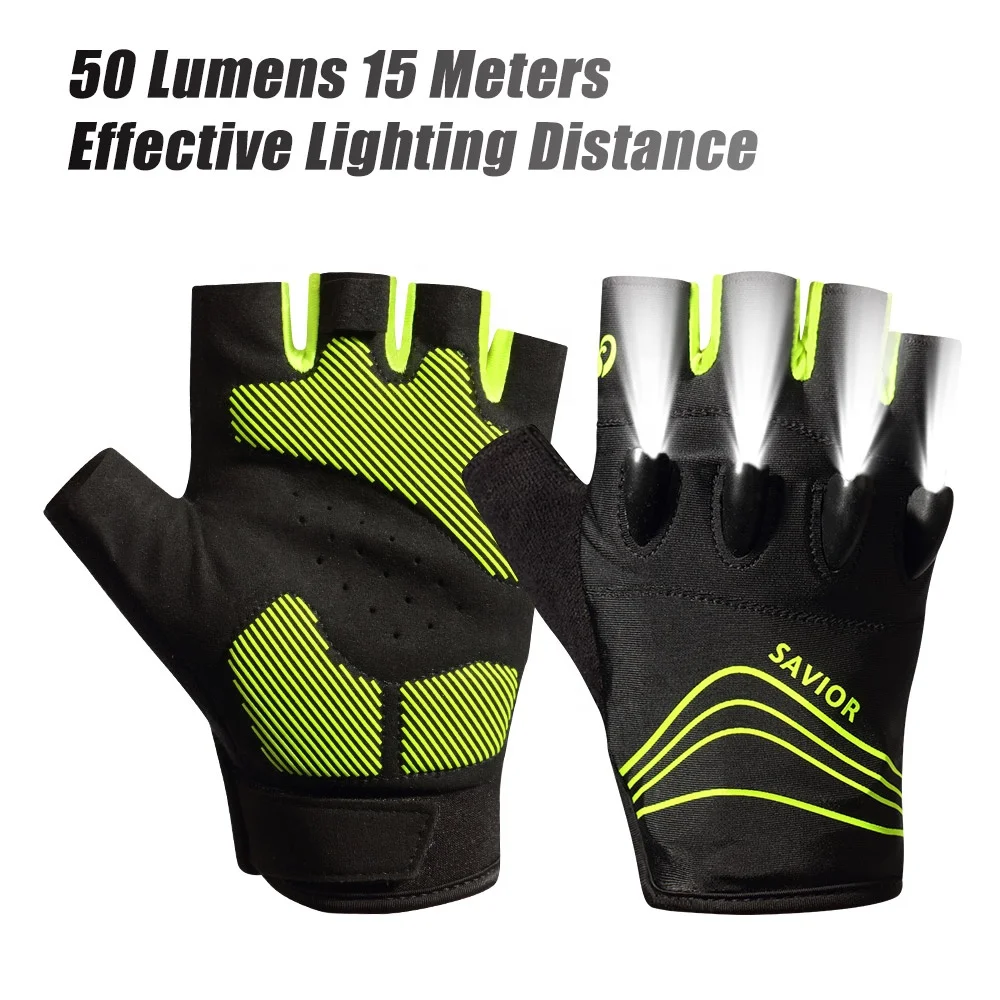 Hot Sale Short Finger Night Flashlight SOS Signal Usb Breathable Anti-slip Rechargeable Battery LED Cycling Riding Gloves