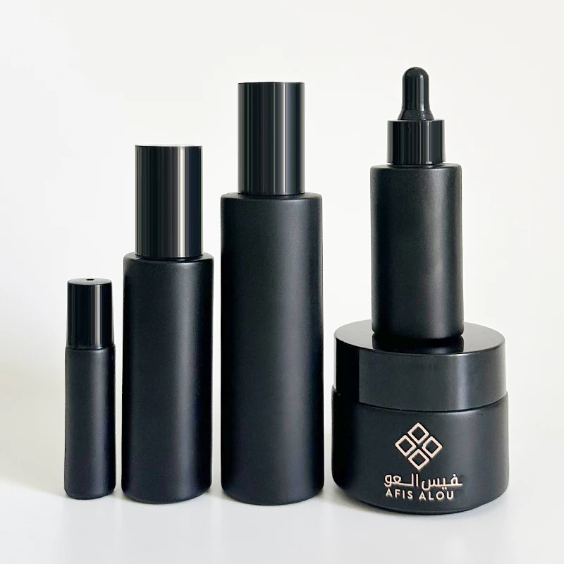 Black Skin Care Packaging Container 4 Oz Luxury Glass Minimalist Body Oil Spray Bottle For Cosmetics 200 Ml