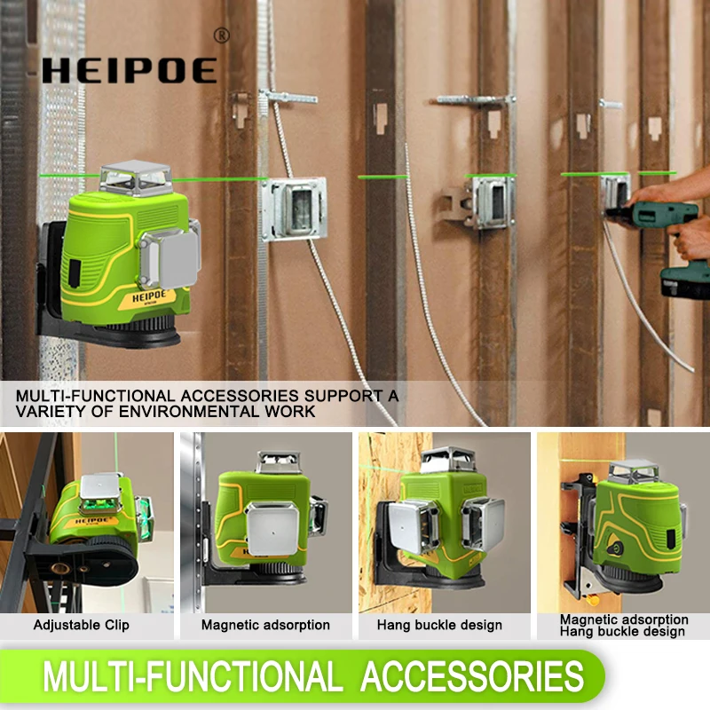 Pro HEIPOE MTM350B  Automatic self-leveling 360 Rotary multi cross green Magnet 12 lines   nivel laser beam leveler