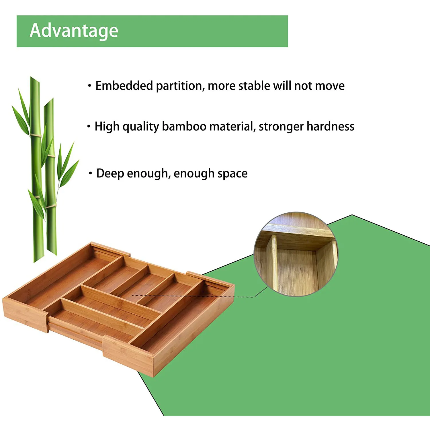 Bamboo Silverware Drawer Organizer Kitchen, Expandable Utensil Holder and Cutlery Tray with Divider