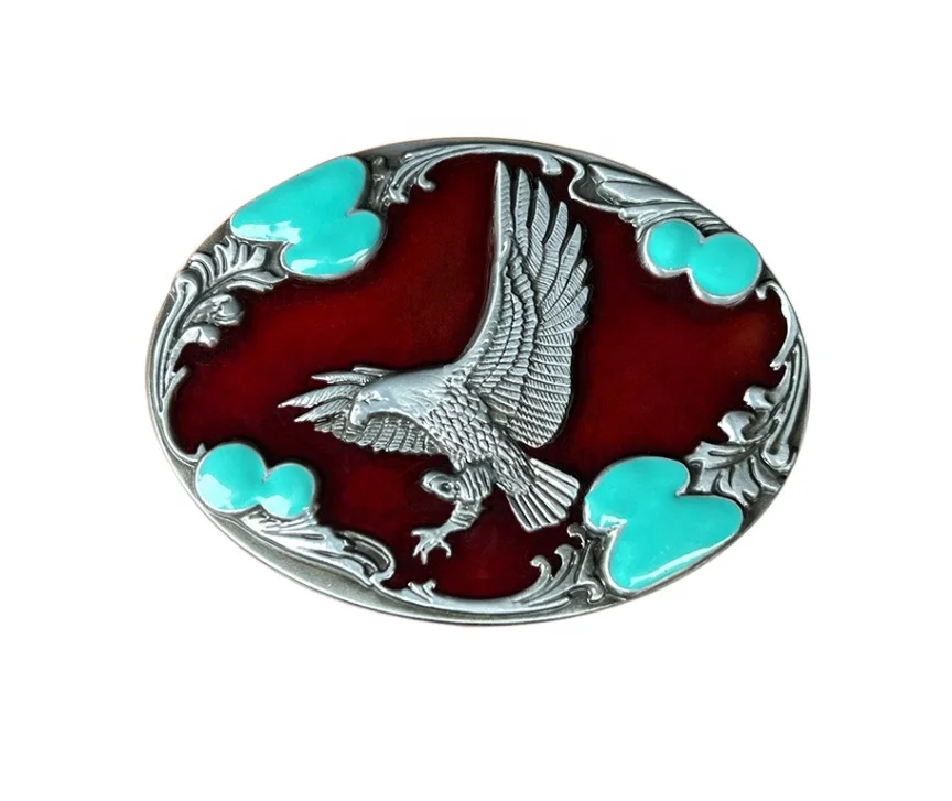 Customized 40mm Flying Eagle Smooth Buckle Premium Double Horse Western Jeans Bags 3D Logo Zinc Alloy Steel Customized Buckle