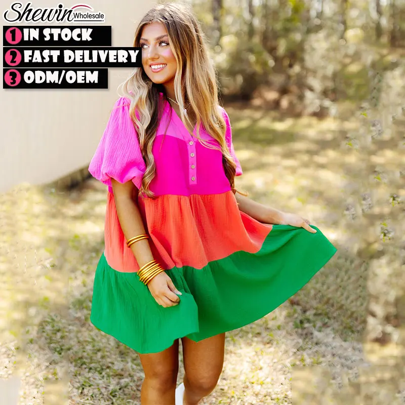 Fashion Summer Solid Color Pocket Sexy Women Ruffled Sleeves Linen Clothing Linen Dress
