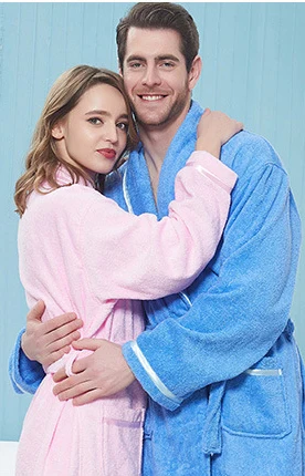 New Style Blue Cotton Waffle Knitted Bathrobe Set Thermal Nightgowns for Bath Sleepwear Solid Pattern Plain Printing for Hotels