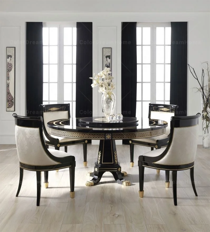 Antique black luxury solid wood dining sideboard with mirror