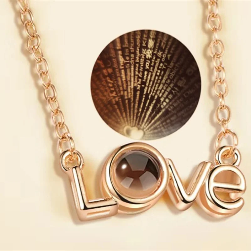 Shake the same 100 languages S925 sterling silver memory love love necklace I love you projection gift does not tarnish