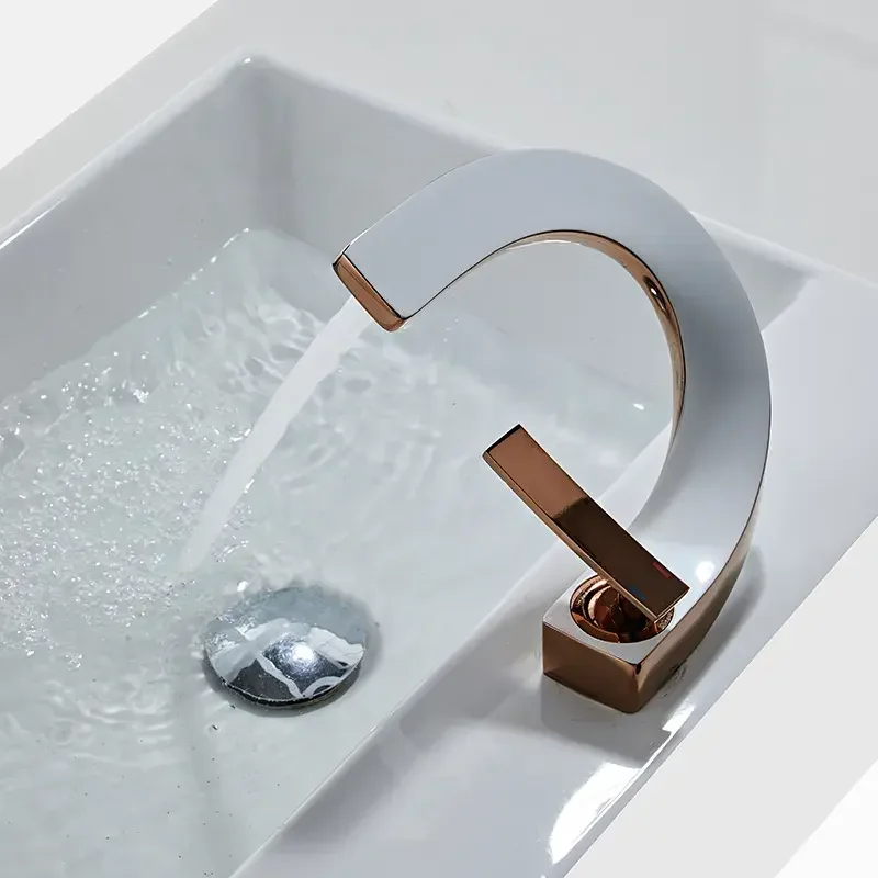 Modern art bathroom sink faucet with supply hose unique design single handle single hole commercial tap