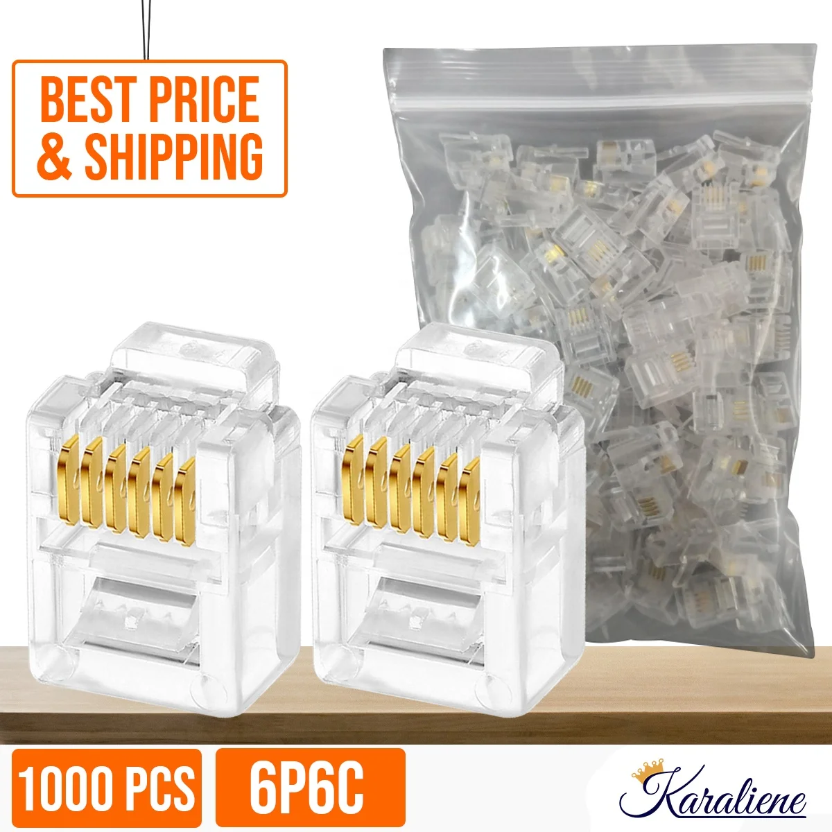 6P6C с кристаллической головкой модульная вилки для RJ25 Джек телефонные кабели 1000 шт./пакет
