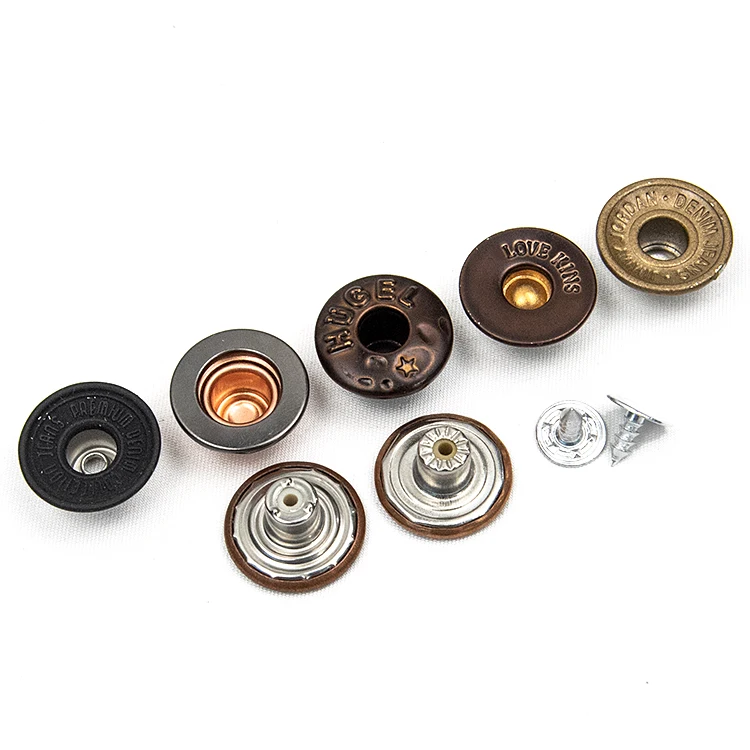 High quality Iron metal brass tack jacket mens clothes brand logo jean denim buttons and rivets custom buttons for denim jeans