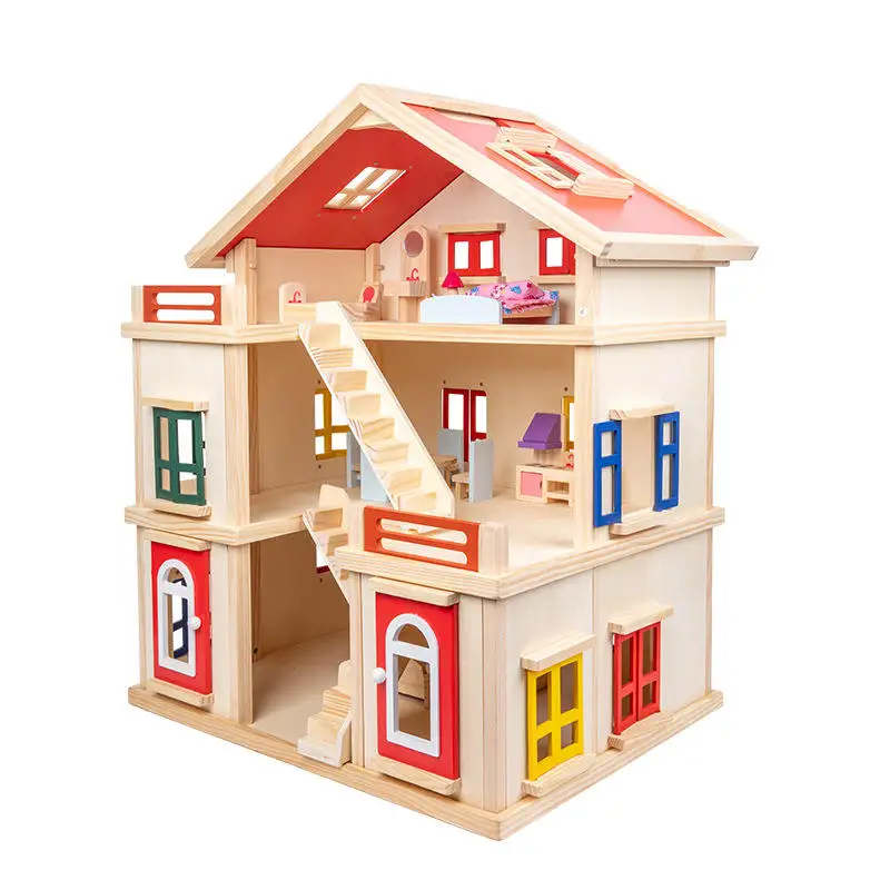 Wholesale 3d wooden miniature doll house kit diy doll house doll chair kids education wooden toy