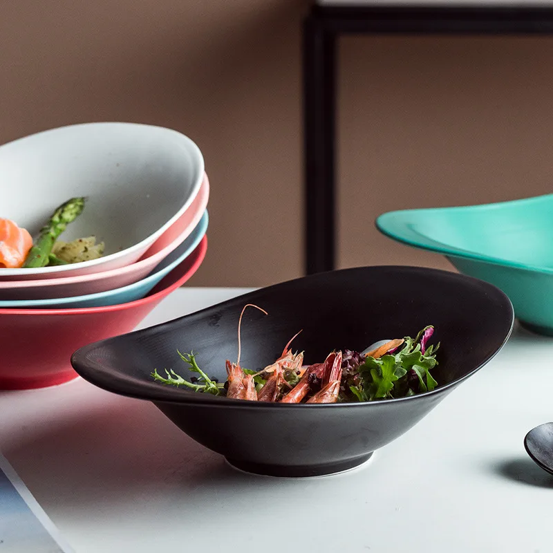 
Drop shipping Creative matte glaze ceramic fruit bowl Nordic solid color frosted bowl salad fruit sashimi Dim sum bowl 